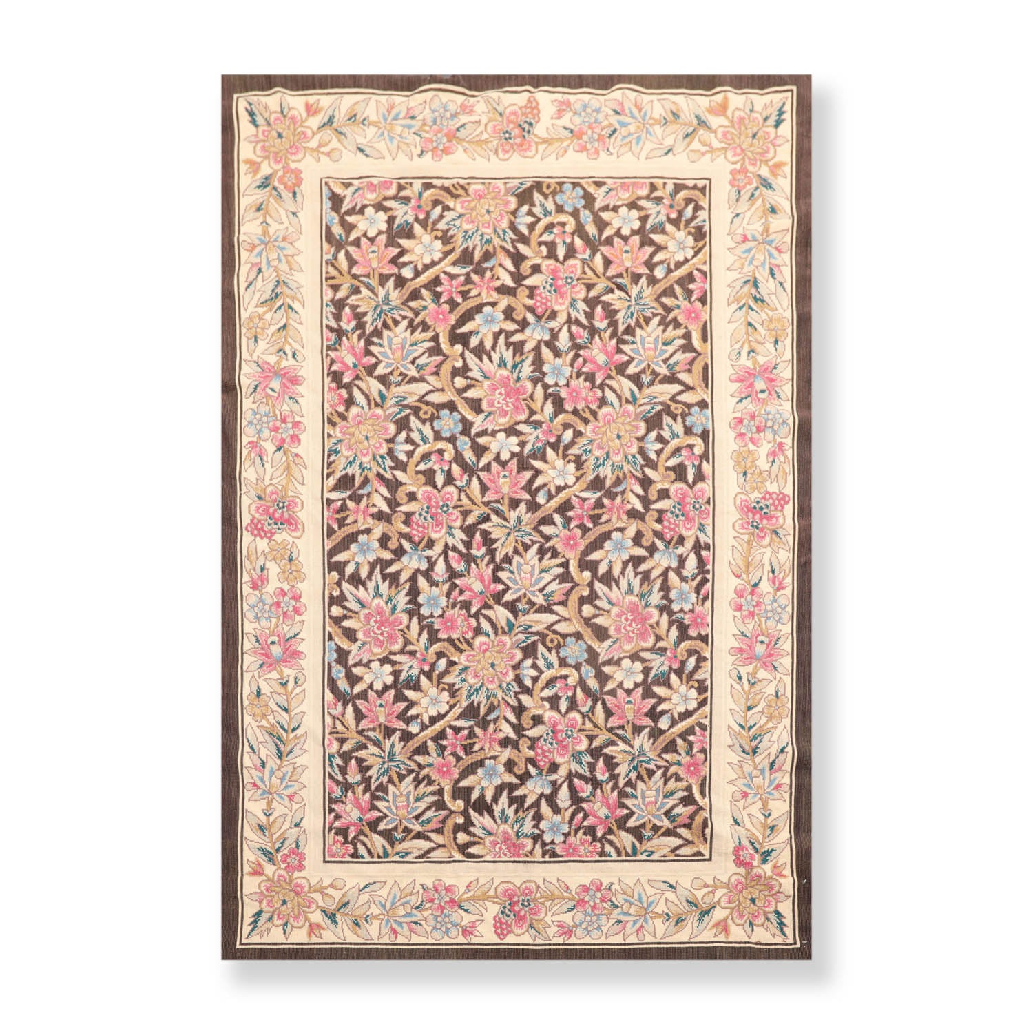 4x6 Brown, Beige, Pink Color Hand Knotted Floral 100% Wool Traditional-European Oriental Rug