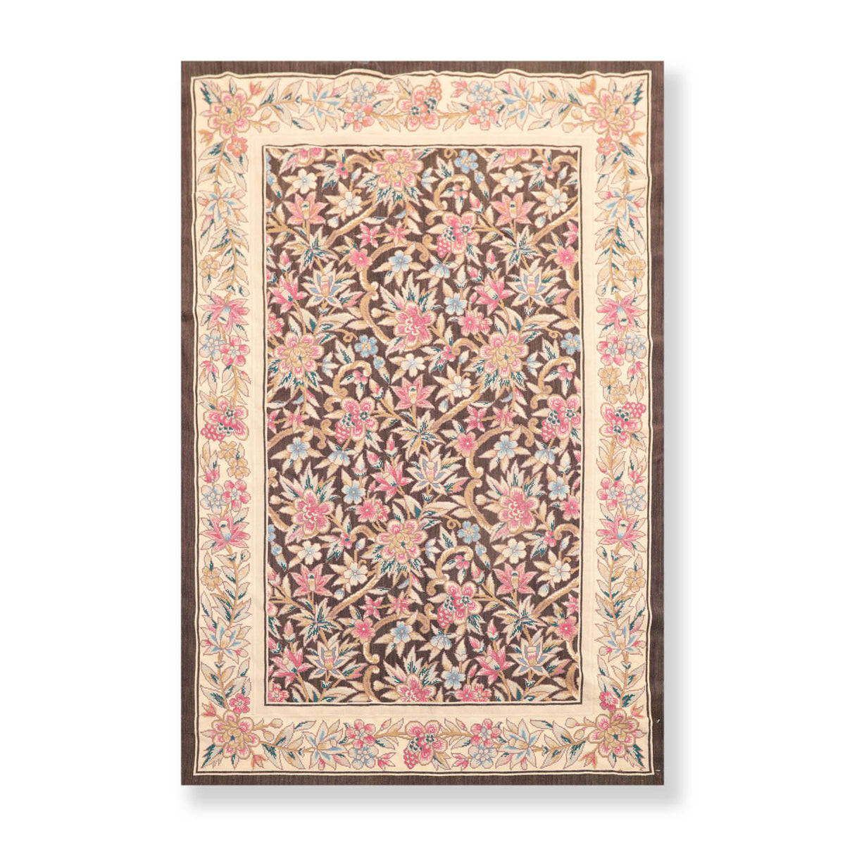 4x6 Brown, Beige, Pink Color Hand Knotted Floral 100% Wool Traditional-European Oriental Rug