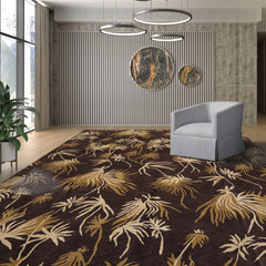 9x12 Brown, Beige, Tan Color Hand Knotted Floral 100% Wool Modern Oriental Rug