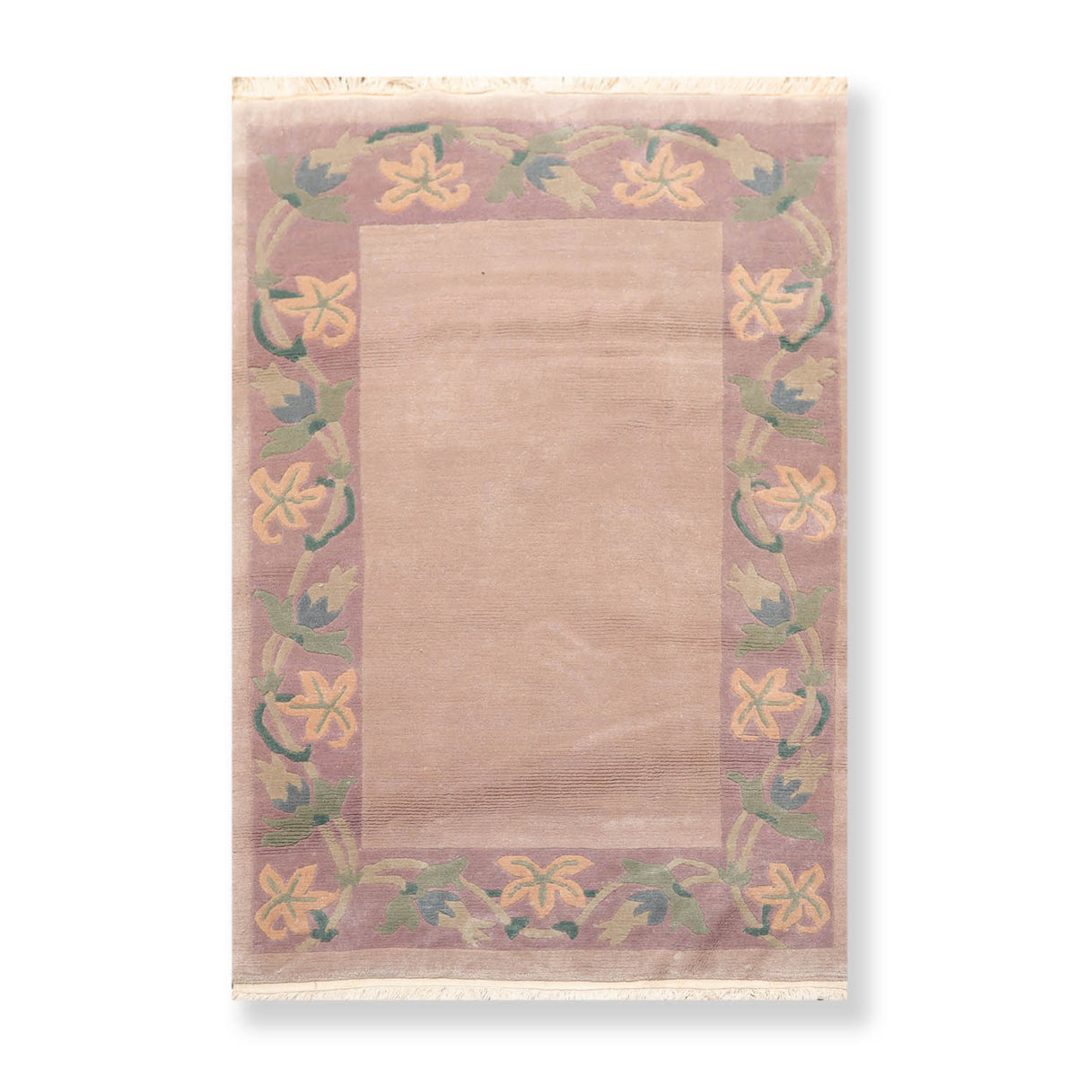 4x6 Taupe, Lavender, Green Color Hand Knotted Floral 100% Wool Traditional-Persian/Oriental Oriental Rug