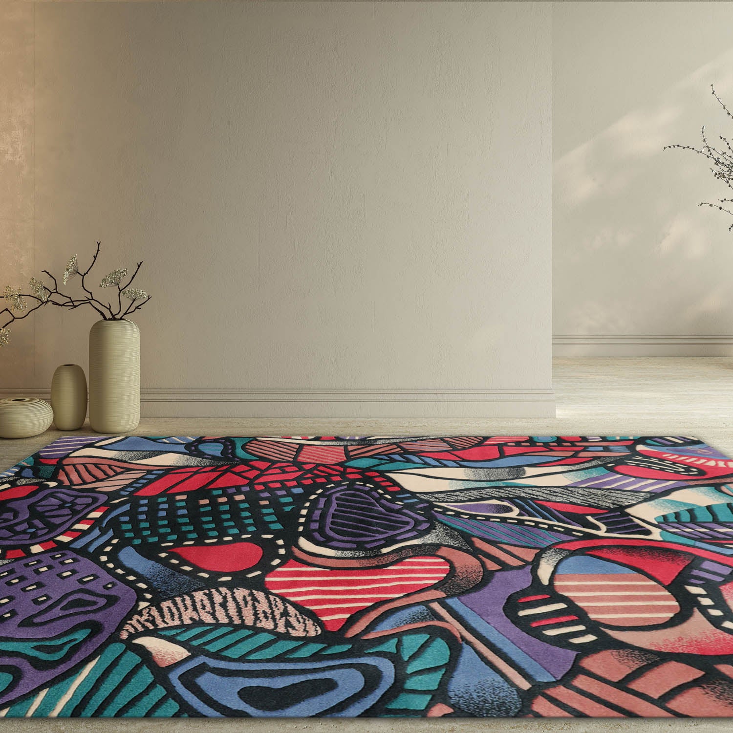 3x5 Blue, Turquoise, Purple Color Hand Knotted Pictorial 100% Wool Modern Oriental Rug