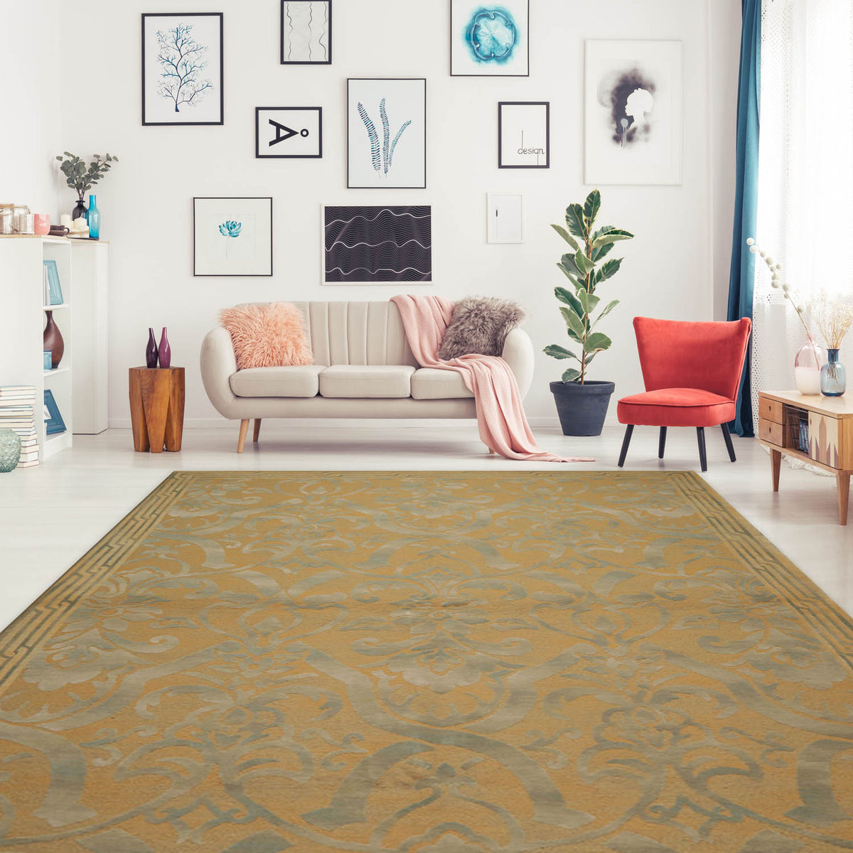 9x12 Tan, Grey, Color Hand Knotted Floral 100% Wool Country Oriental Rug