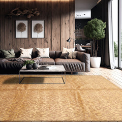 8x10 Tan, Gold, Color Hand Knotted All-Over Wool & Silk Transitional Oriental Rug