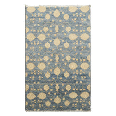 3x5 Blue, Beige, Ivory Color Hand Knotted Afghan Oushak Wool Transitional Oriental Rug