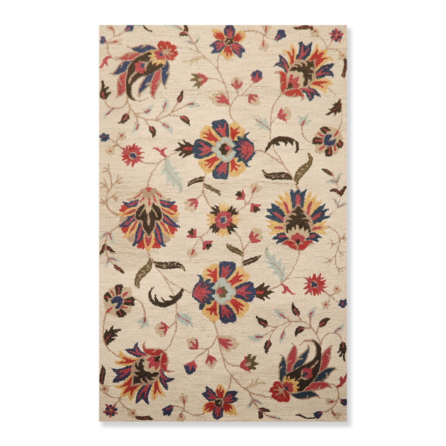 5x7 Beige, Blue, Red Color Hand Tufted Floral 100% Wool Contemporary Oriental Rug