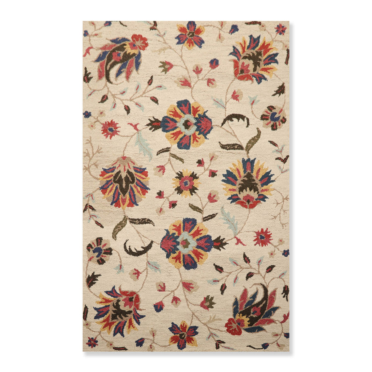 5x7 Beige, Blue, Red Color Hand Tufted Floral 100% Wool Contemporary Oriental Rug