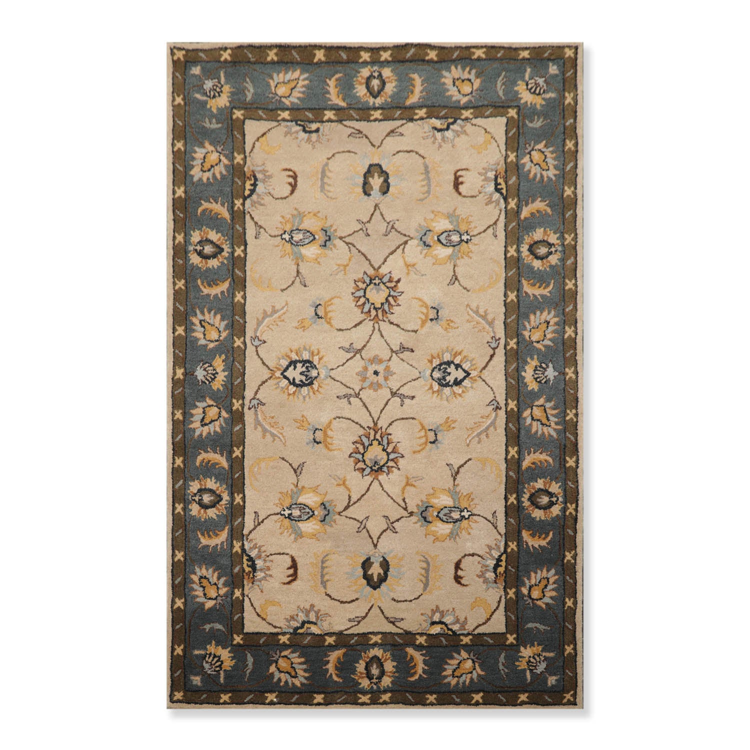 5x7 Beige, Teal, Khakee Color Hand Tufted Floral 100% Wool Traditional-Persian/Oriental Oriental Rug