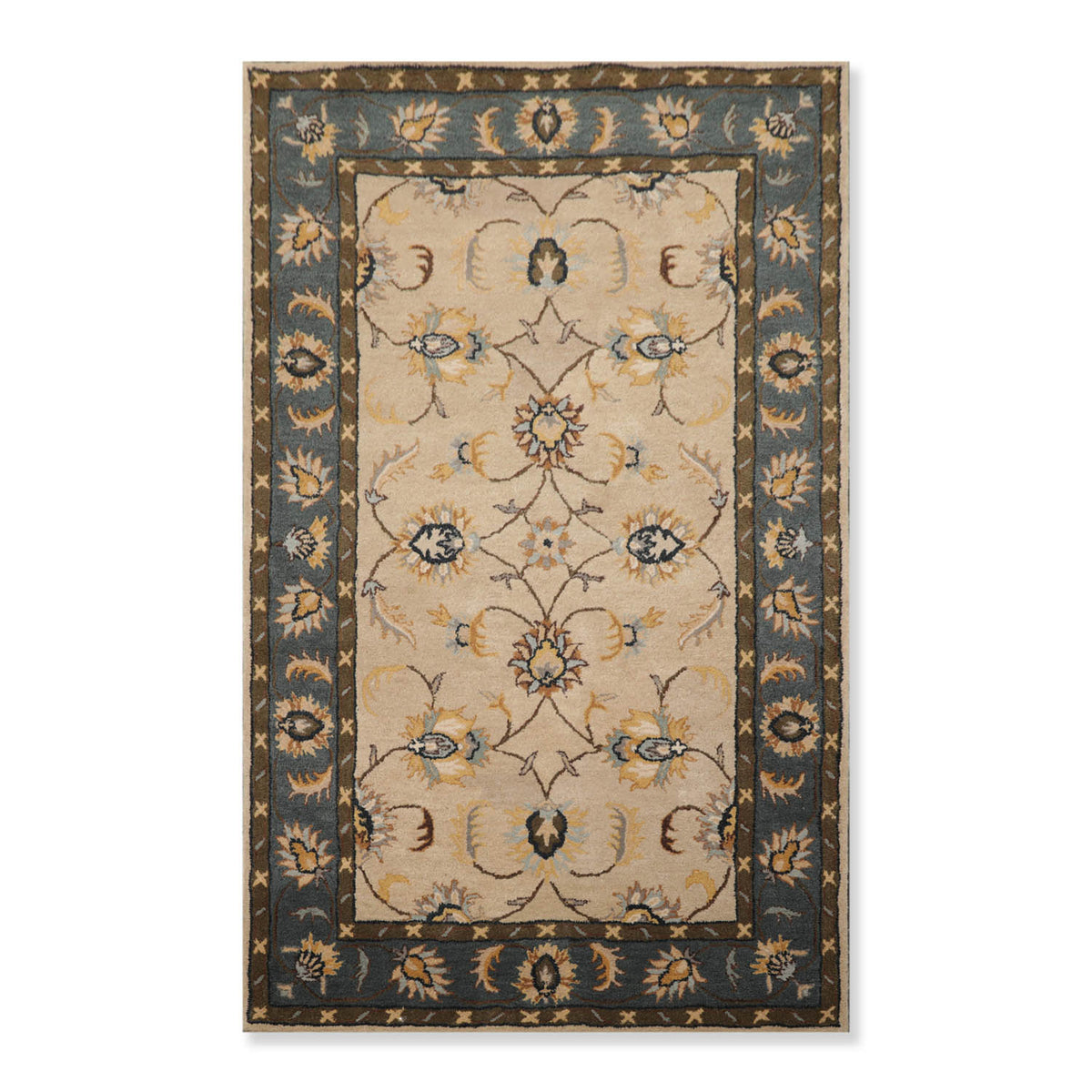 5x7 Beige, Teal, Khakee Color Hand Tufted Floral 100% Wool Traditional-Persian/Oriental Oriental Rug