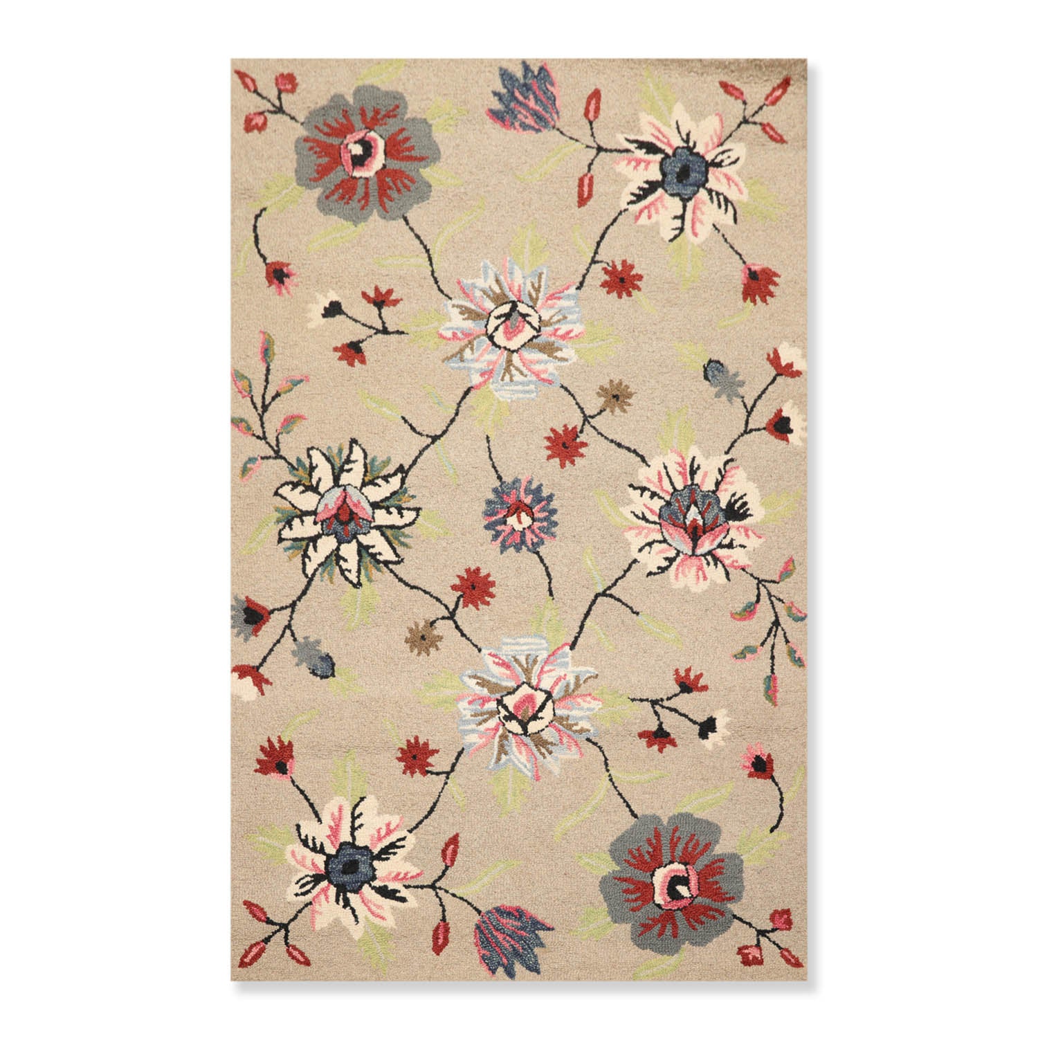 5x7 Taupe, Black, Ivory Color Hand Tufted Floral 100% Wool Transitional Oriental Rug