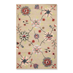 5x7 Taupe, Black, Ivory Color Hand Tufted Floral 100% Wool Transitional Oriental Rug