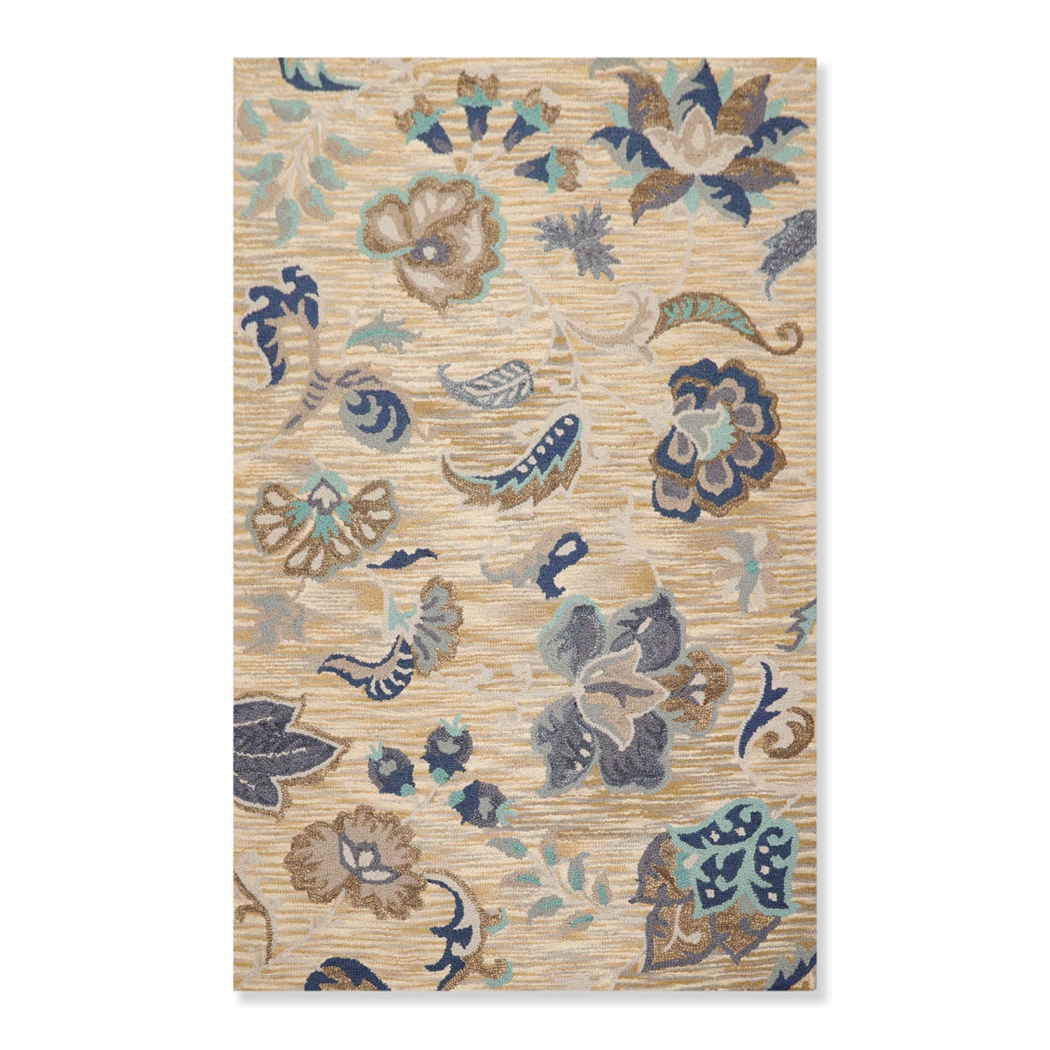 5x7 Beige, Gray, Turquoise Color Hand Tufted Floral 100% Wool Transitional Oriental Rug