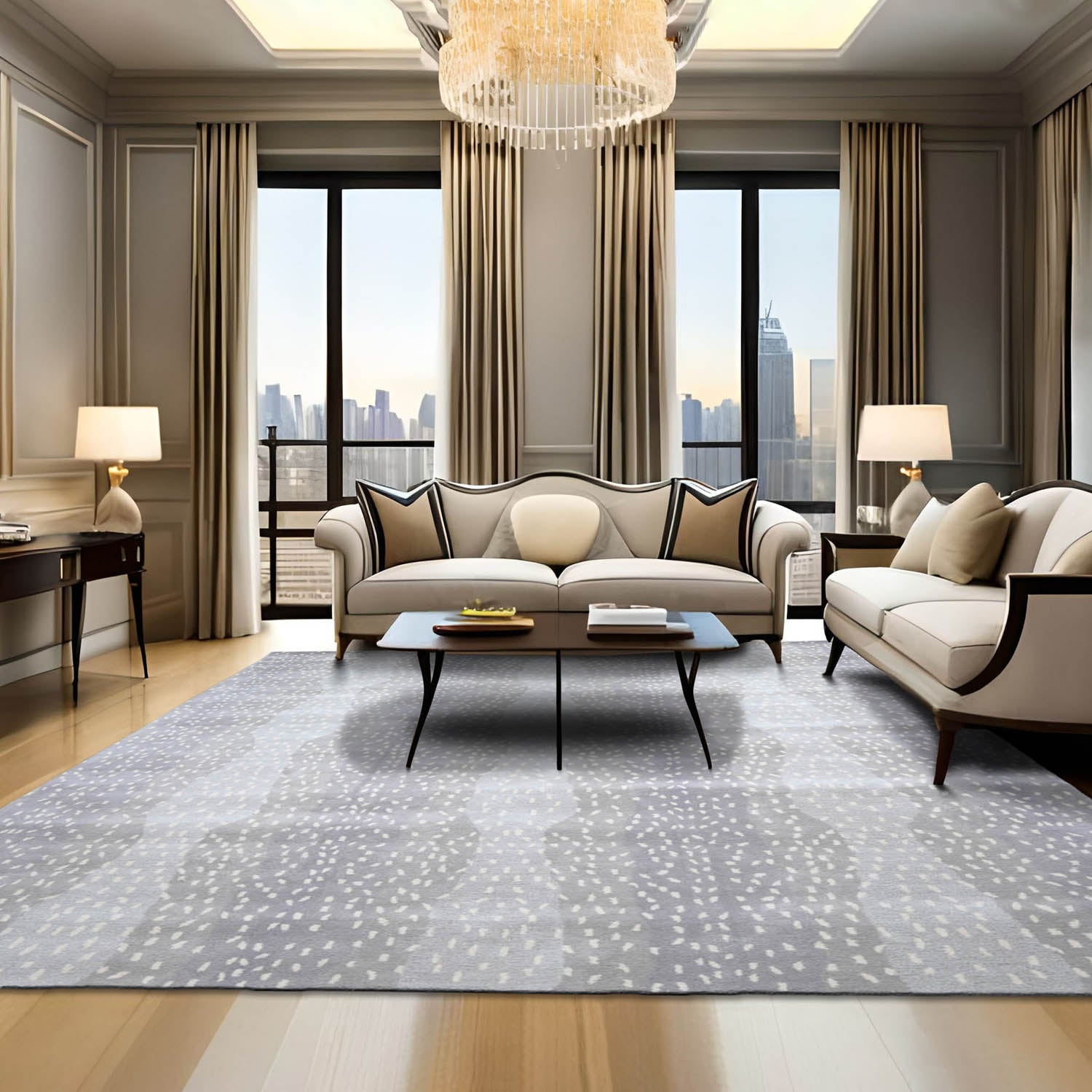 Multi Size Gray Ivory Color Hand Tufted Animal Print 100% Wool Modern Oriental Rug