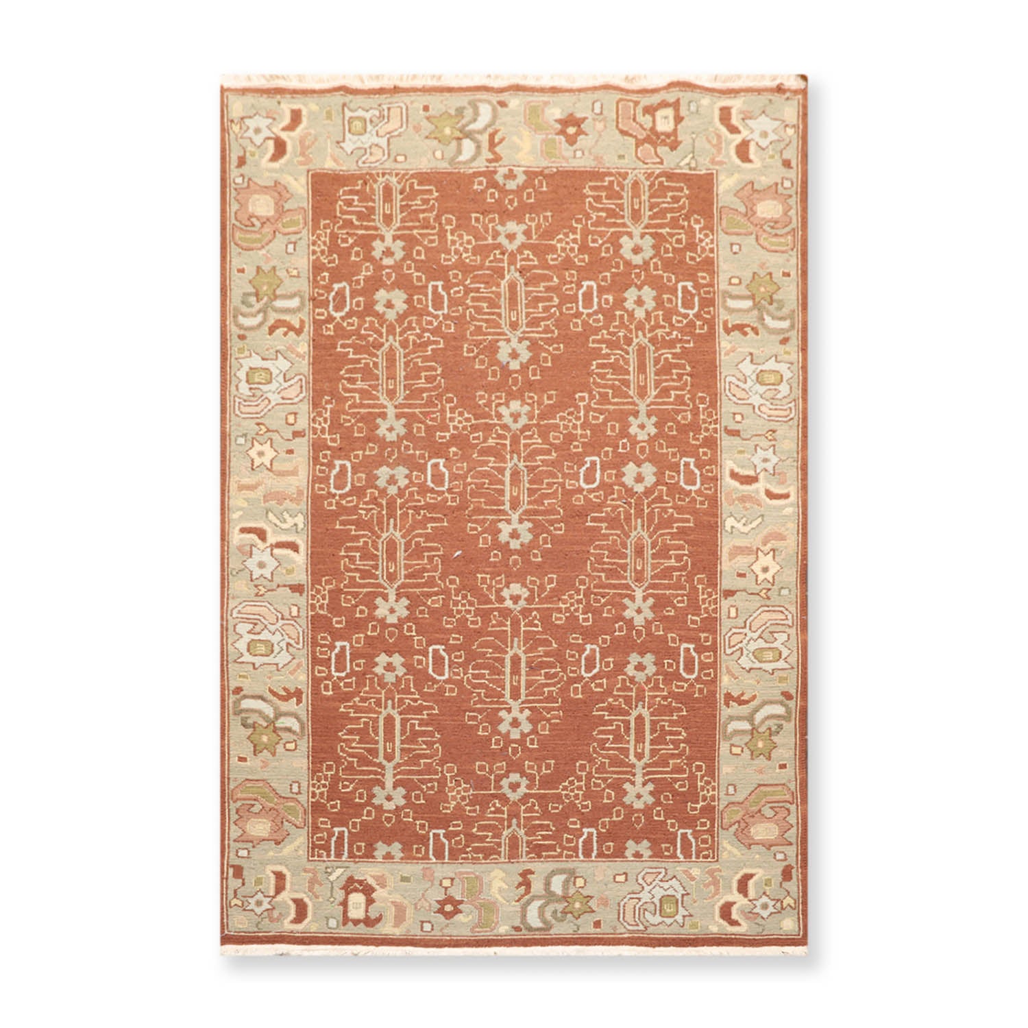 3x5 Plum, Sage, Ivory Color Hand Knotted All-Over 100% Wool Traditional Oriental Rug