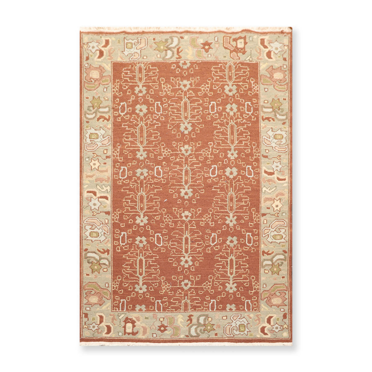 3x5 Plum, Sage, Ivory Color Hand Knotted All-Over 100% Wool Traditional Oriental Rug