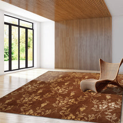 Square Brown, Light Gold, Color Hand Knotted All-Over 100% Wool Transitional Oriental Rug