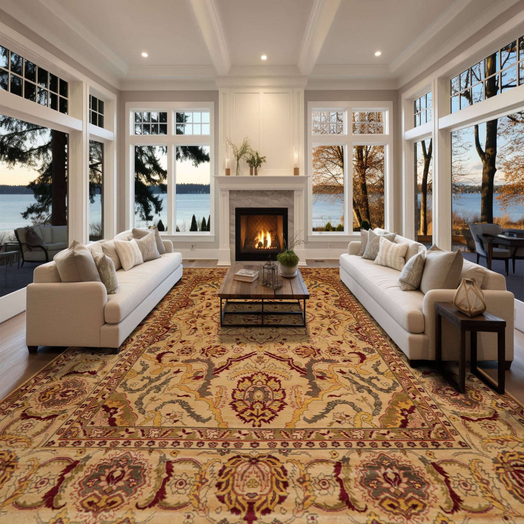 10x14 Gold, Burgundy, Sage Color Hand Knotted All-Over 100% Wool Traditional Oriental Rug