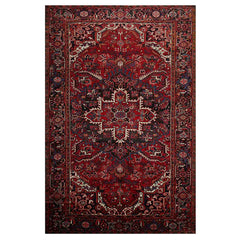 7'3''x11'1'' Vintage Hand Knotted Wool Authentic Herizz Medallion Wool Area Rug Red