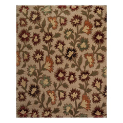 7'11"x9'9" Hand Knotted Floral Wool & Silk Tibetan Oriental Area Rug Beige