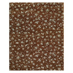 8'1" x 10'10" Hand Knotted Wool & Silk Bold floral Tibetan Area Rug Brown