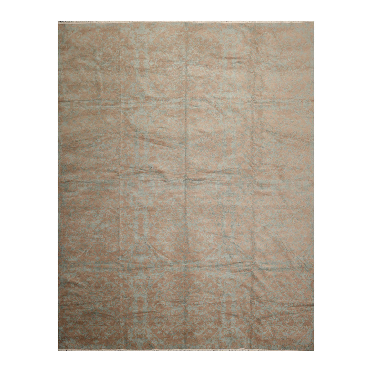 9x12 Teal, Brown, Color Hand Knotted All-Over 100% Wool Transitional Oriental Rug