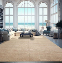 10x14 Beige, Tan, Taupe Color Hand Knotted Tibetan 100% Wool Contemporary Oriental Rug