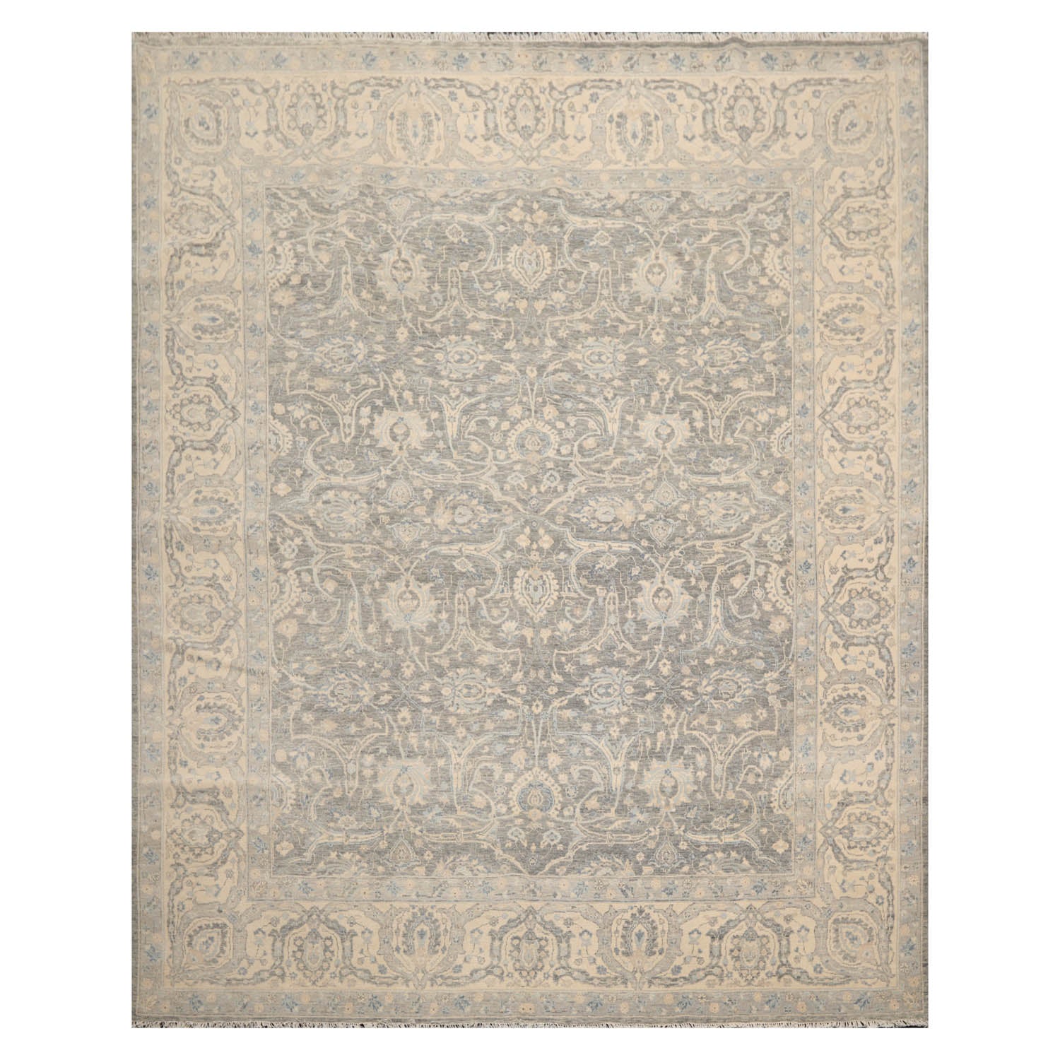 8x10 Gray, Beige, Slate Color Hand Knotted All-Over 100% Wool Traditional Oriental Rug