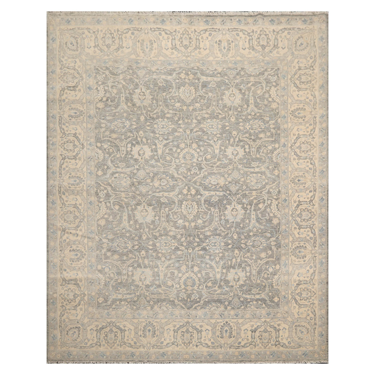 8x10 Gray, Beige, Slate Color Hand Knotted All-Over 100% Wool Traditional Oriental Rug