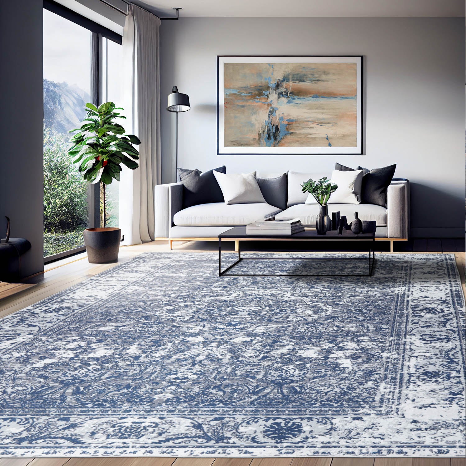 Multi Size Graphite Gray Off White Color Machine Made Flatweave Polyester Traditional Oriental Rug