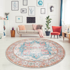 Multi Size Beige Turquoise Coral Color Machine Made Flatweave Polyester Traditional Oriental Rug