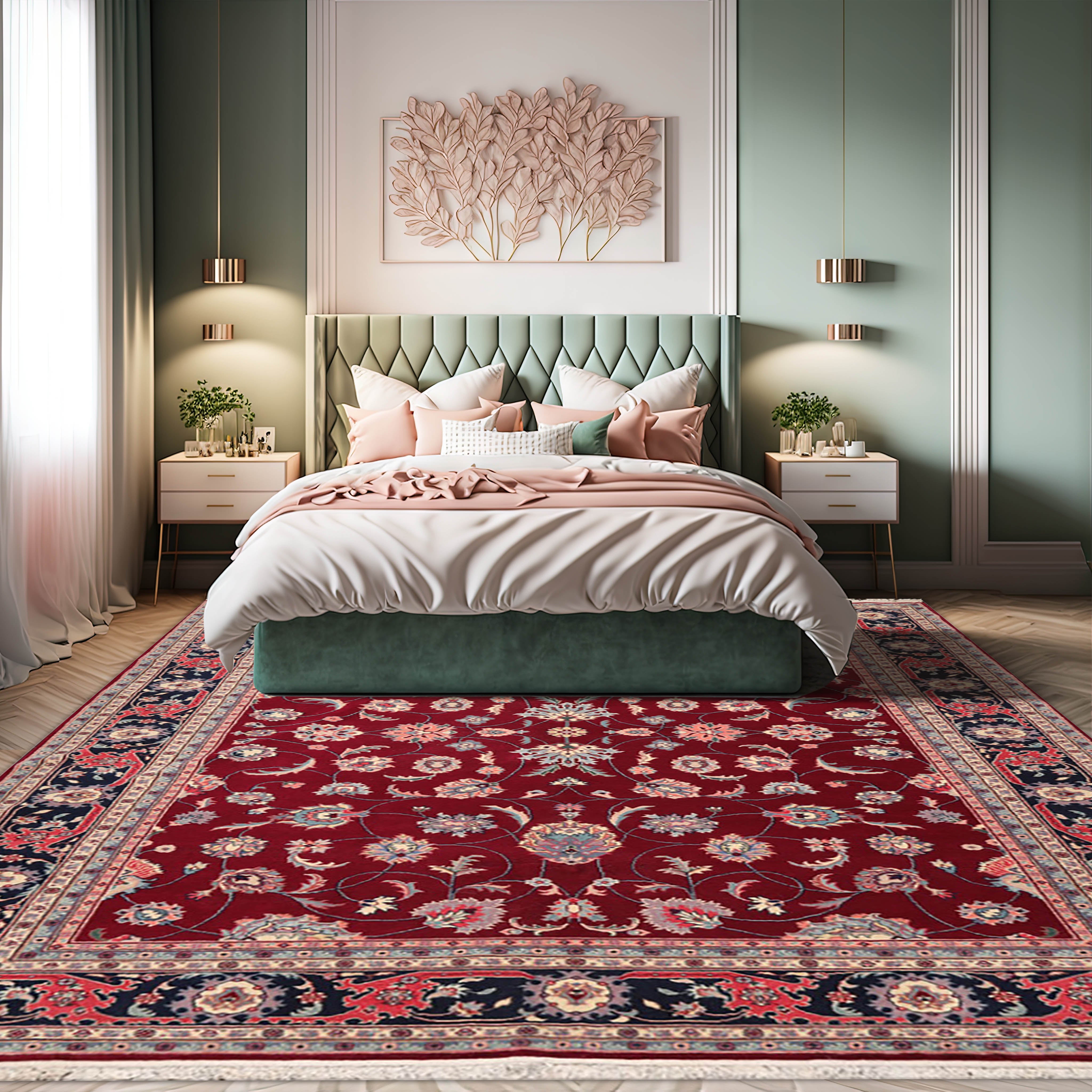Oriental rug styled in a modern living room