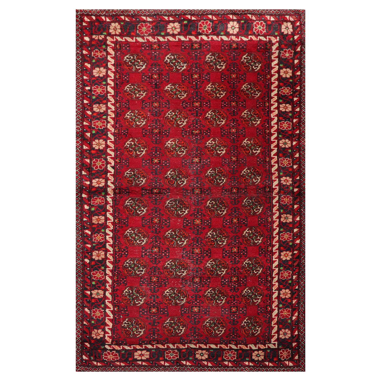 Runner Red, Charcoal, Ivory Color Hand Woven All-Over 100% Wool Traditional Oriental Rug