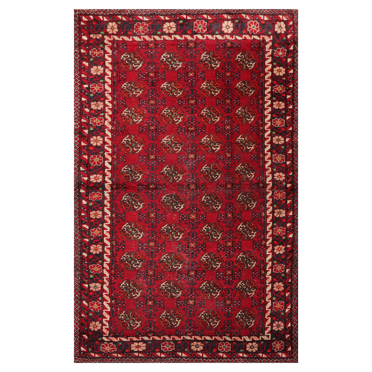 Runner Red, Charcoal, Ivory Color Hand Woven All-Over 100% Wool Traditional Oriental Rug