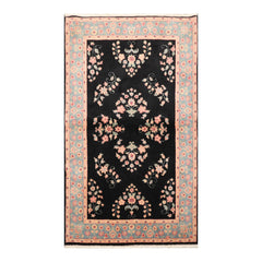 4x6 Black, Turquoise, Rose Color Hand Knotted All-Over 100% Wool Traditional Oriental Rug