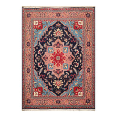 9x12 Navy, Rose, Blue Color Hand Knotted All-Over 100% Wool Traditional Oriental Rug