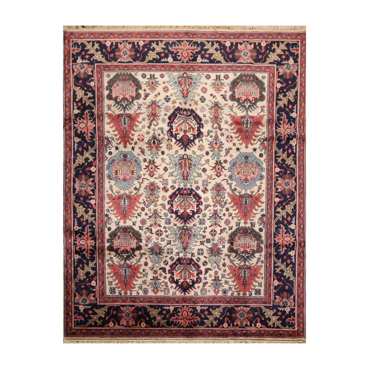 8x10 Beige, Navy, Blue Color Hand Knotted All-Over 100% Wool Traditional-Persian/Oriental Oriental Rug