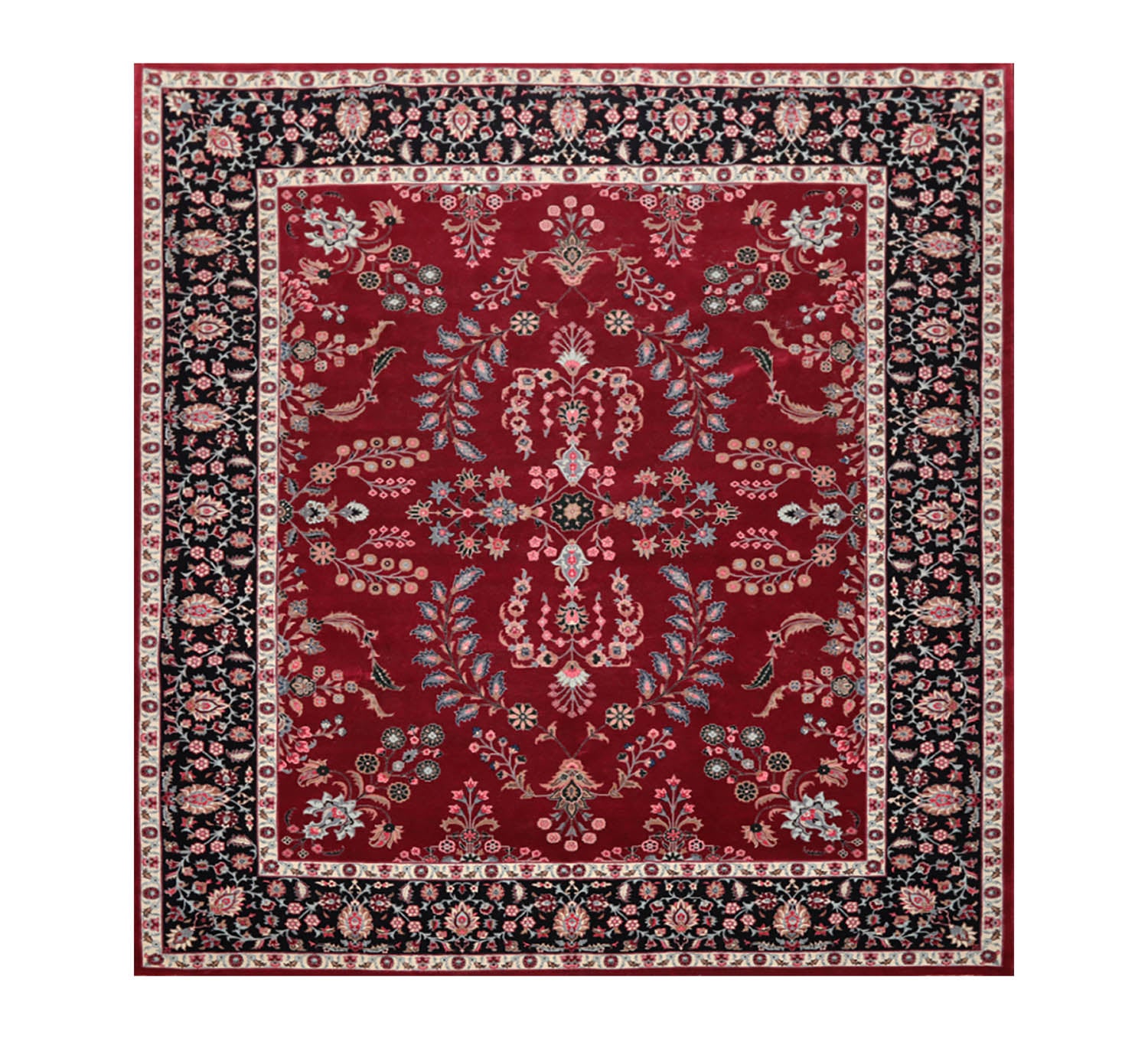 8x10 Wine, Black, Cream Color Hand Knotted All-Over 100% Wool Traditional Oriental Rug
