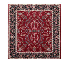 8x10 Wine, Black, Cream Color Hand Knotted All-Over 100% Wool Traditional Oriental Rug