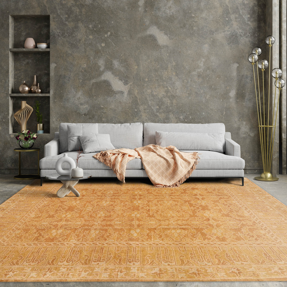 9x12 Brown, Beige, Tan Color Hand Knotted All-Over 100% Wool Traditional Oriental Rug