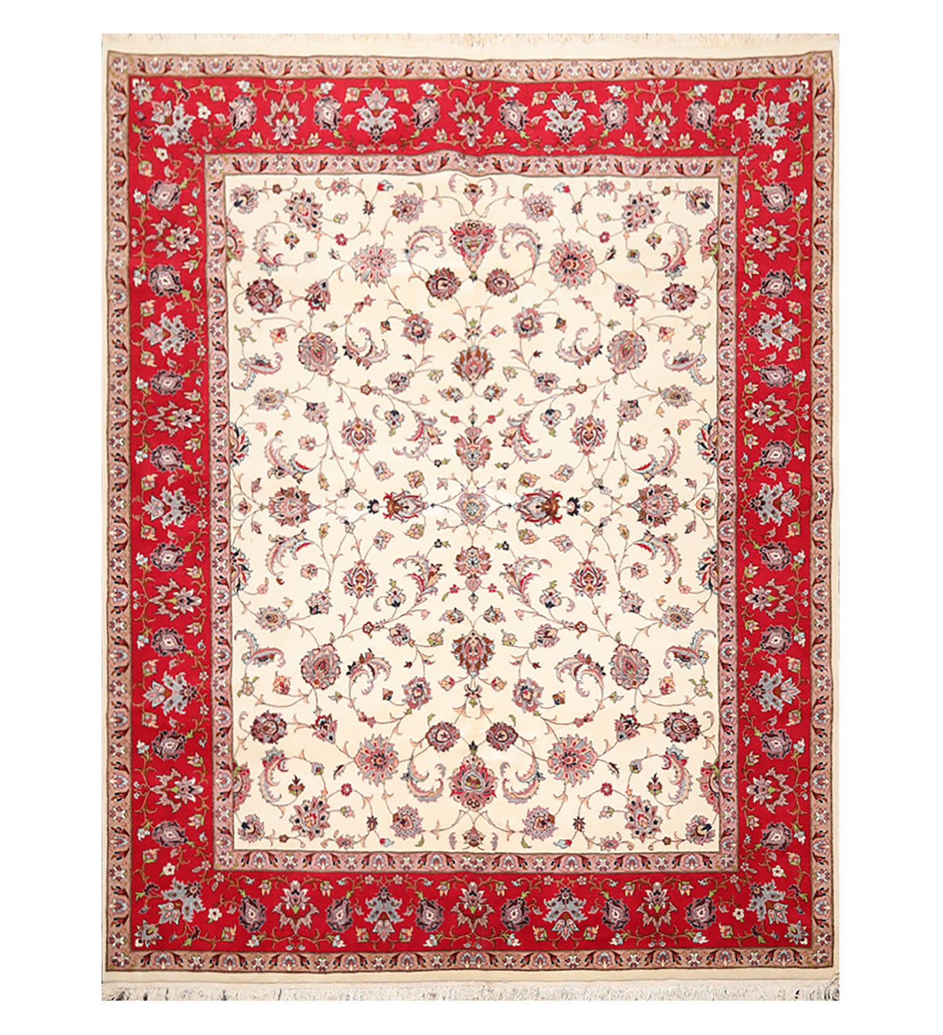 8x10 Ivory, Red, Rose Color Hand Knotted All-Over 100% Wool Traditional Oriental Rug