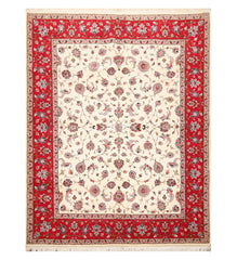 8x10 Ivory, Red, Rose Color Hand Knotted All-Over 100% Wool Traditional Oriental Rug