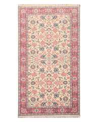 Runner Ivory, Pink, Blue Color Hand Knotted All-Over 100% Wool Traditional Oriental Rug
