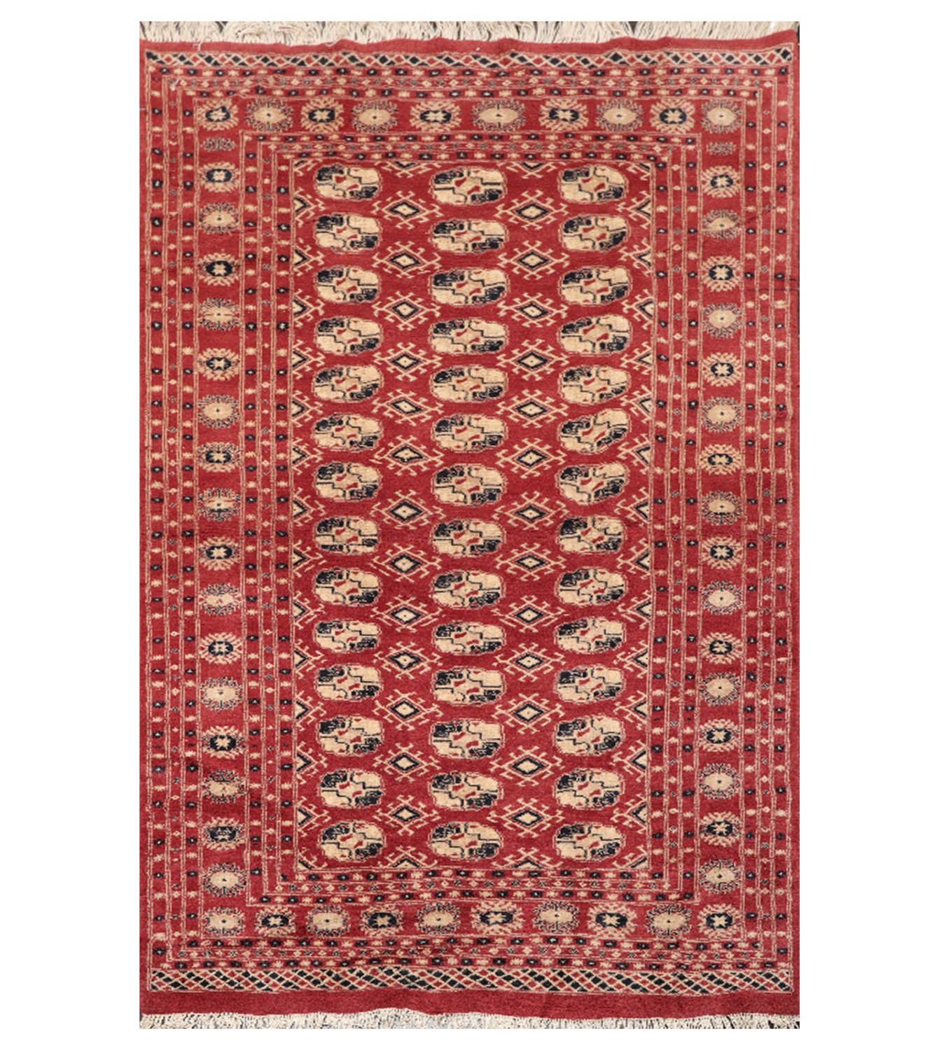 4x6 Rust, Beige, Black Color Hand Knotted All-Over 100% Wool Traditional Oriental Rug