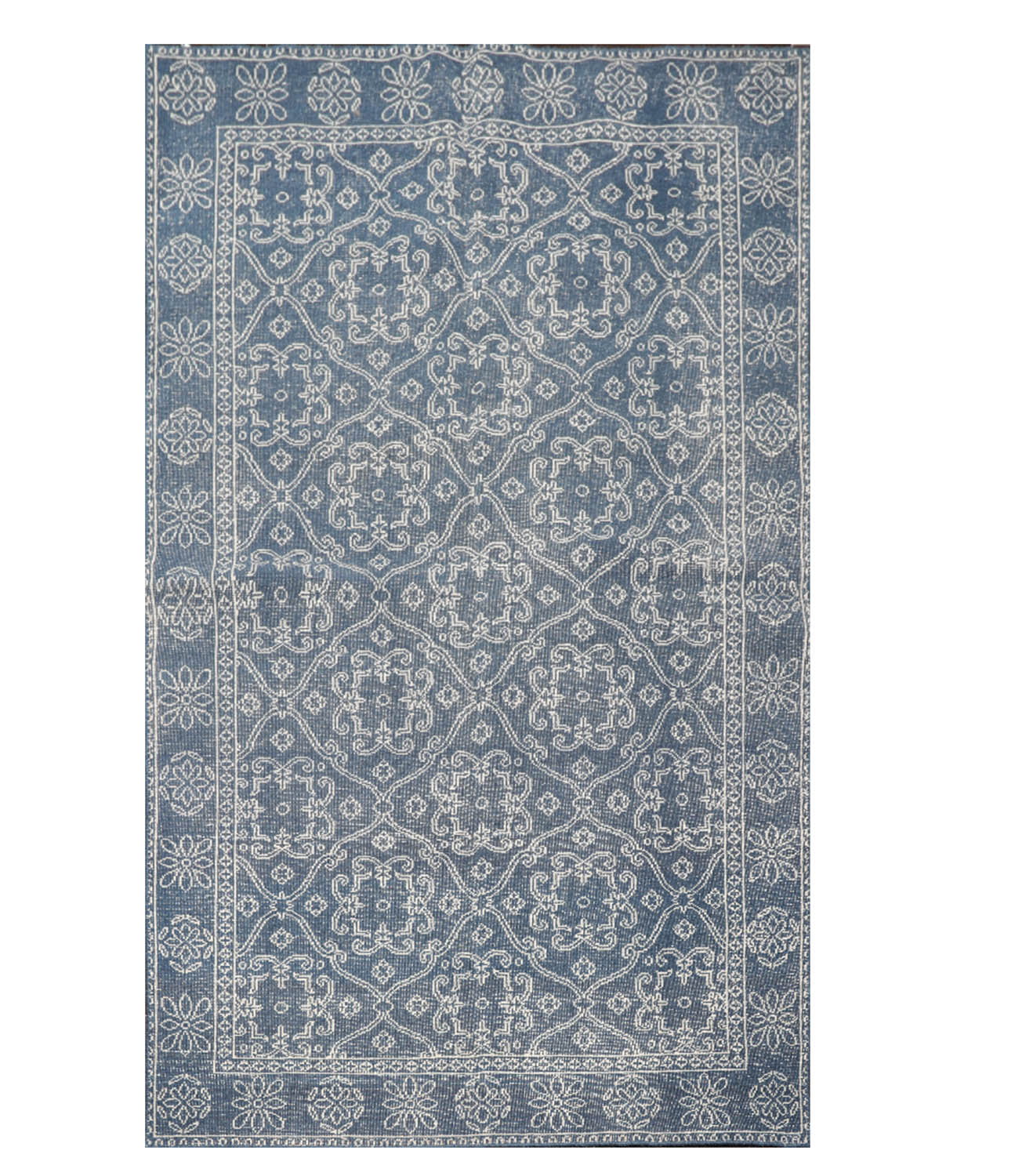 5x8 Blue, Gray, Color Hand Knotted All-Over 100% Wool Traditional Oriental Rug