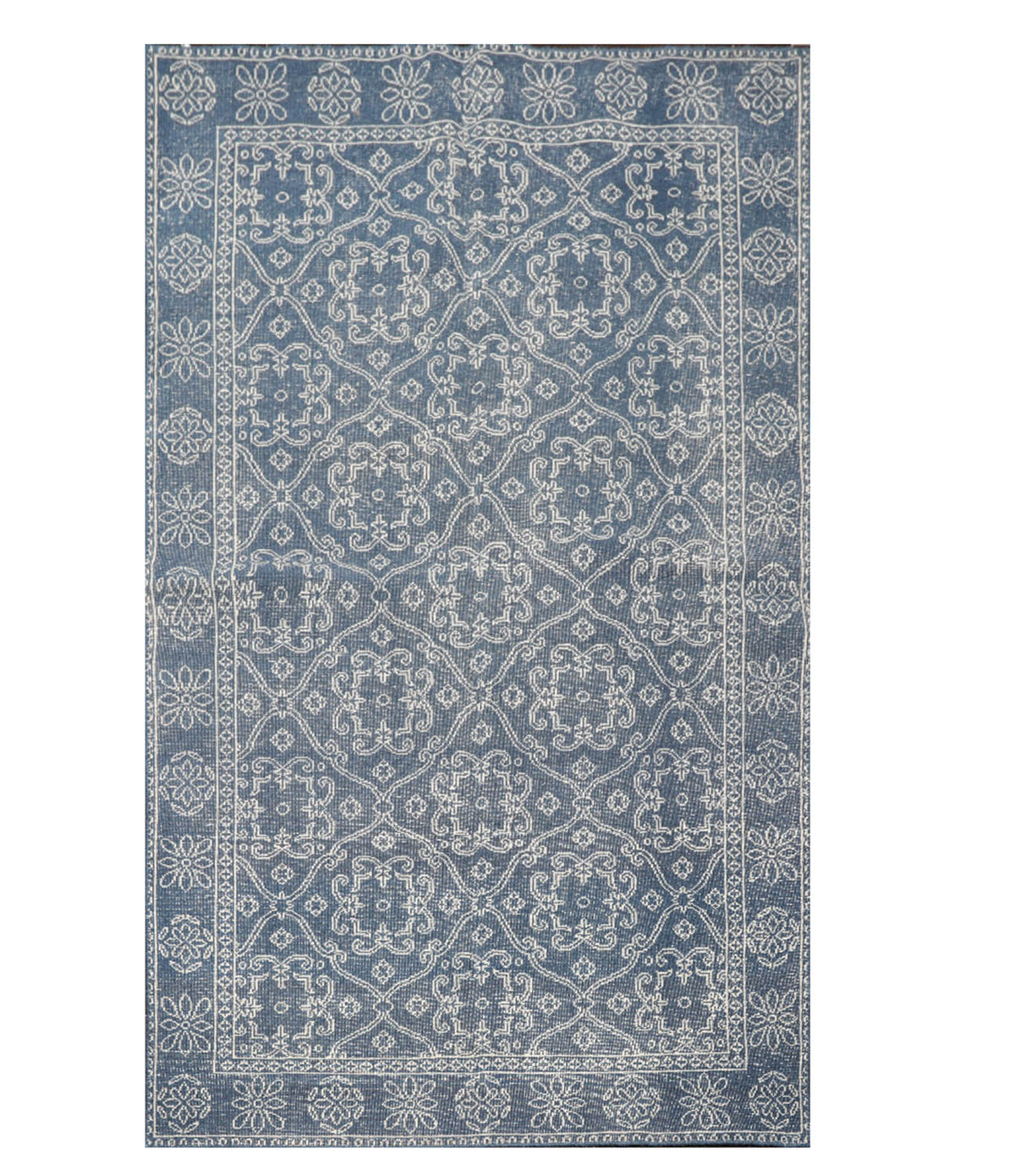 5x8 Blue, Gray, Color Hand Knotted All-Over 100% Wool Traditional Oriental Rug