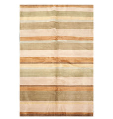 6x9 Green, Taupe, Brown Color Hand Knotted All-Over 100% Wool Modern Oriental Rug