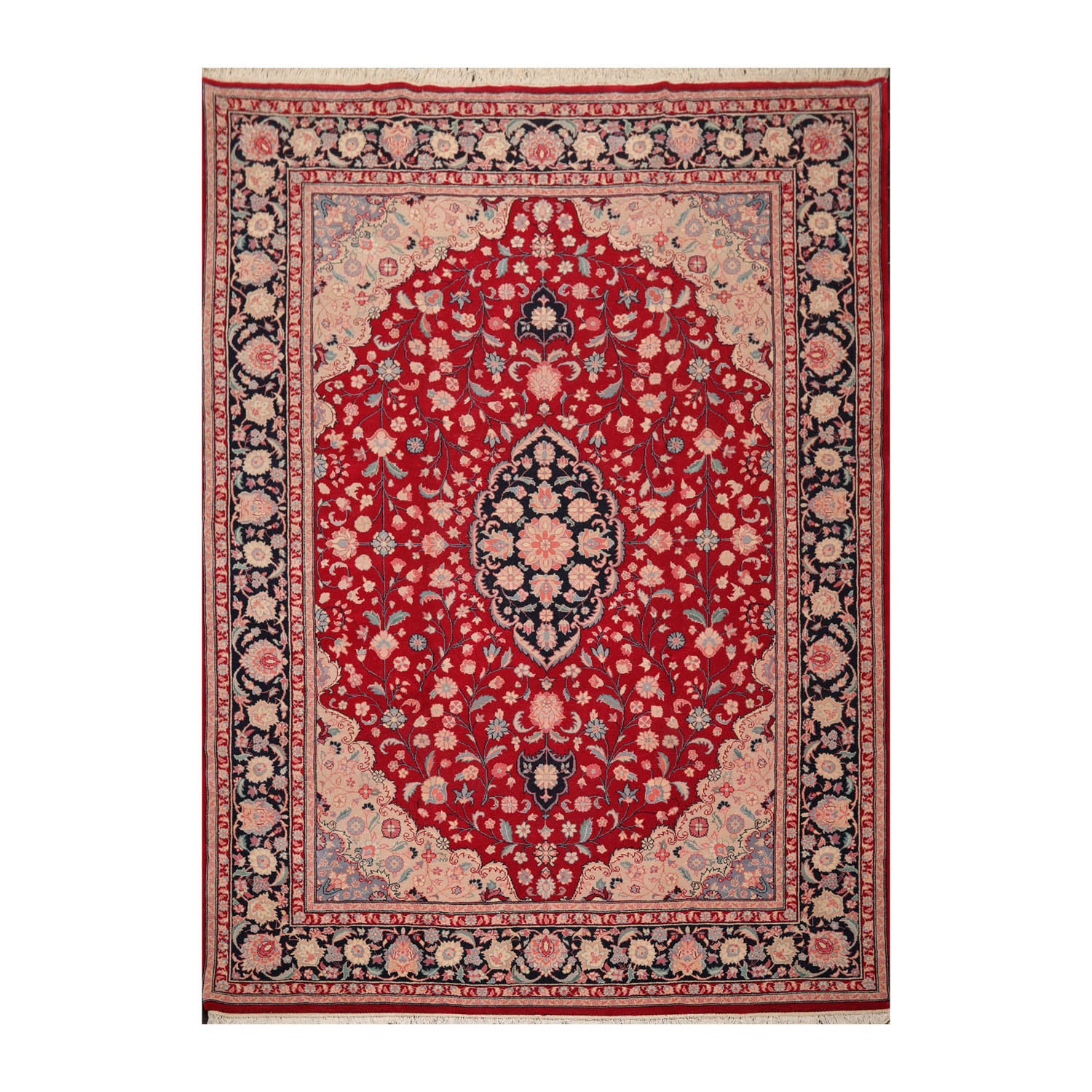 9x12 Red, Midnight Blue, Rose Color Hand Knotted All-Over 100% Wool Traditional Oriental Rug