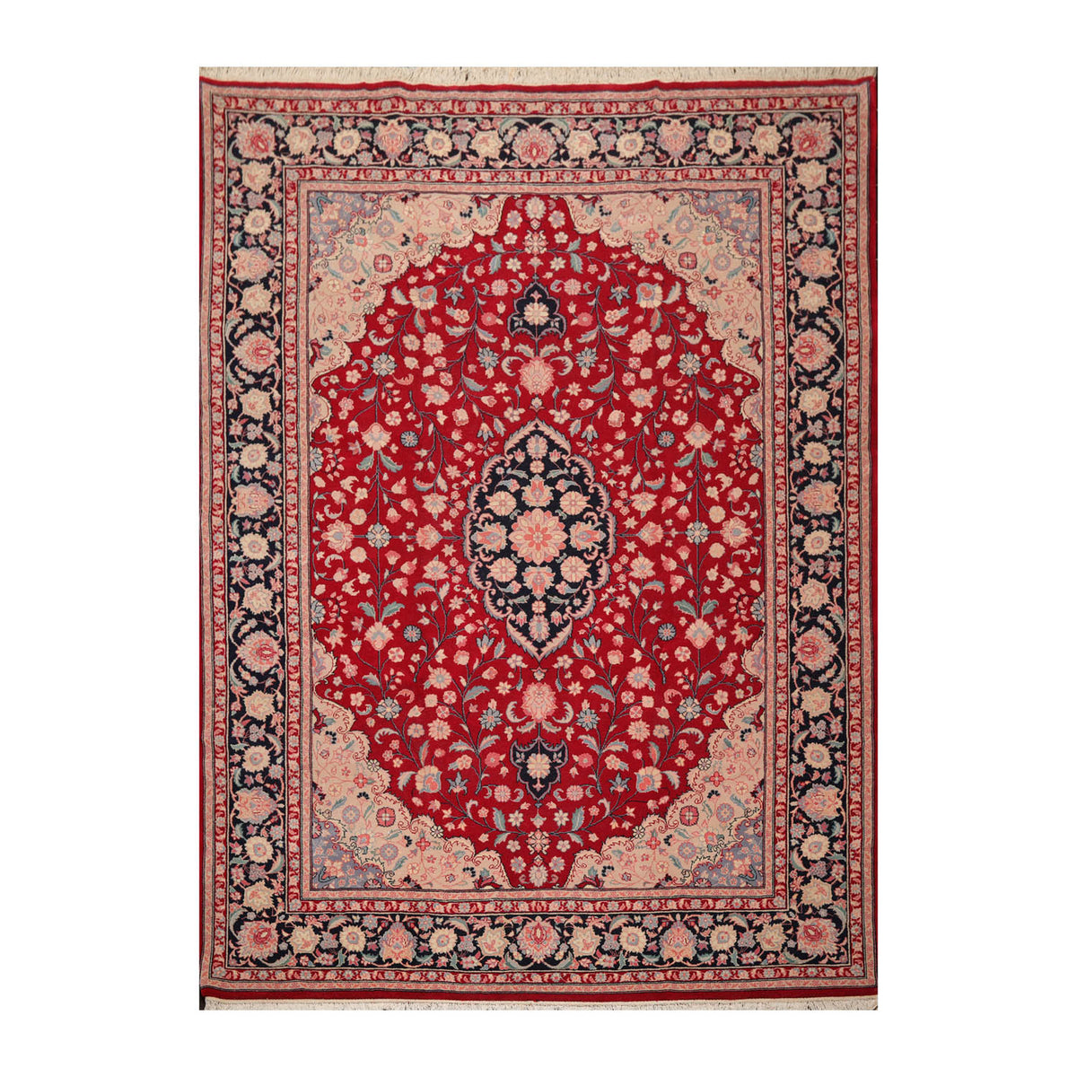 9x12 Red, Midnight Blue, Rose Color Hand Knotted All-Over 100% Wool Traditional Oriental Rug