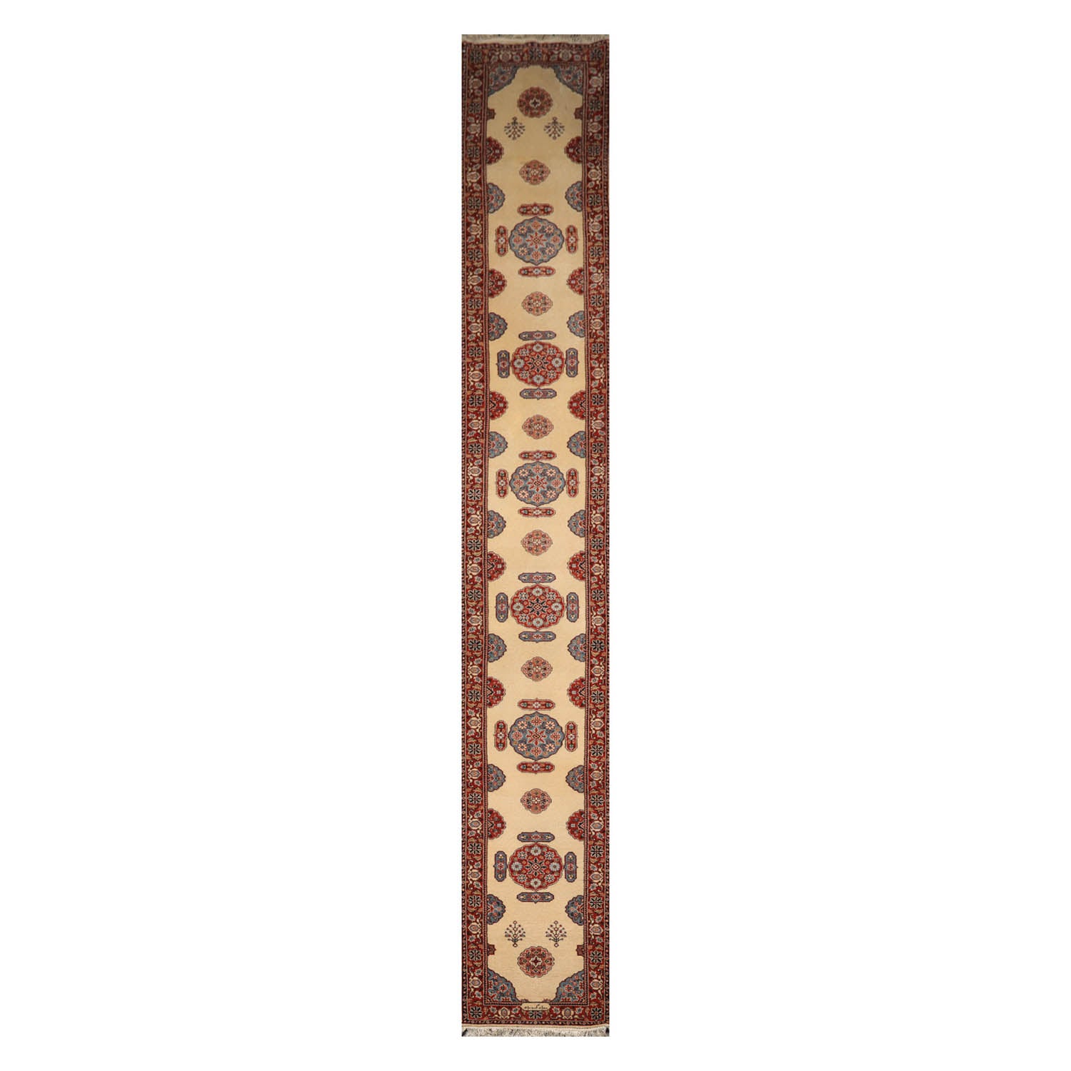 Palace Ivory, Burnt Orange, Blue Color Hand Knotted All-Over 100% Wool Traditional Oriental Rug