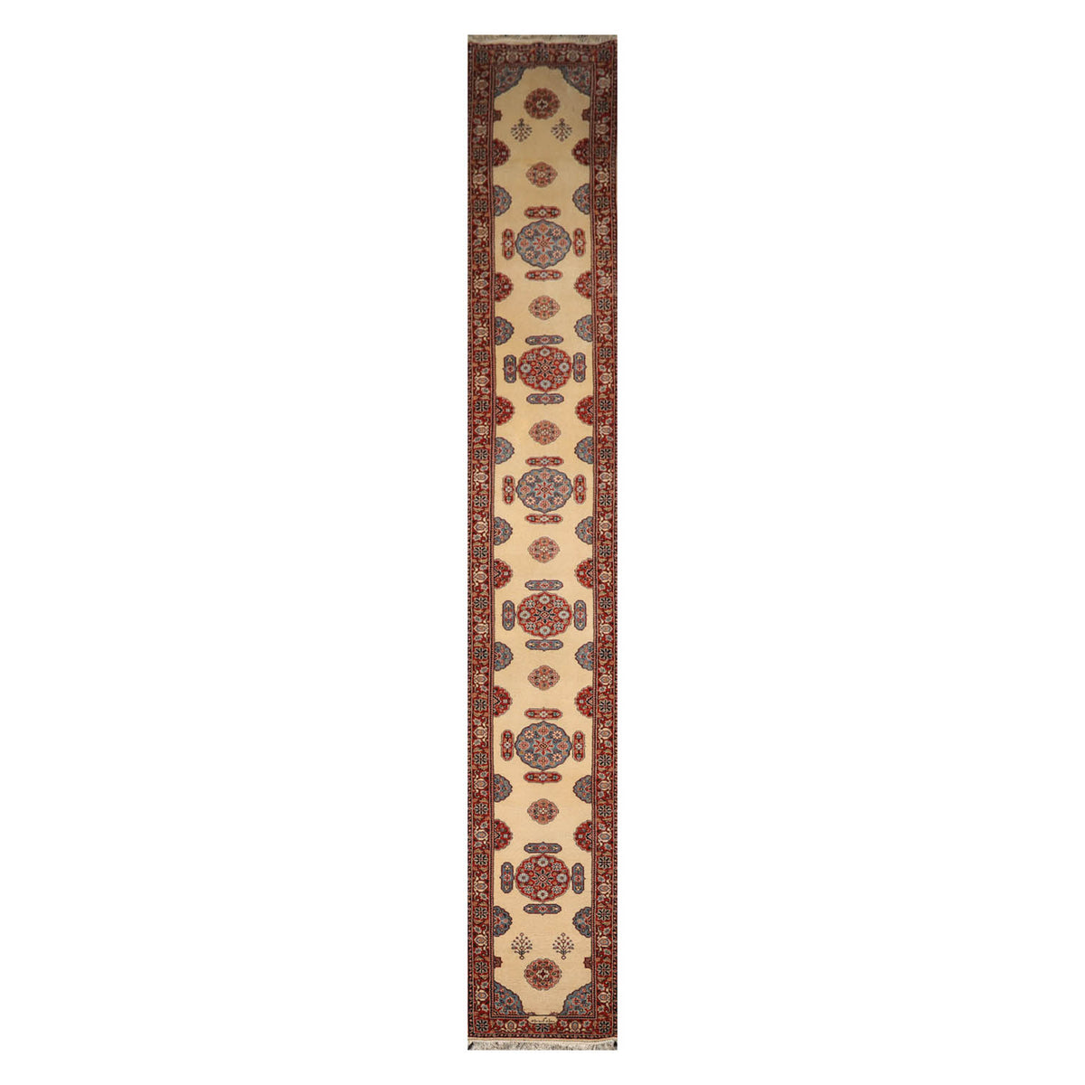 Palace Ivory, Burnt Orange, Blue Color Hand Knotted All-Over 100% Wool Traditional Oriental Rug