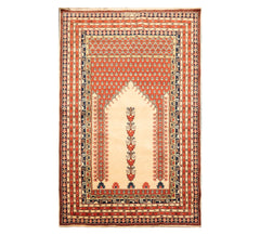 4x6 Beige, Burnt Orange, Brown Color Hand Knotted All-Over 100% Wool Traditional Oriental Rug